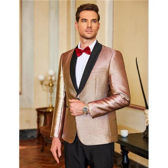 Men's Tuxedo Jacket Slim Fit Shawl Lapel Blazer Suit Jackets for Party Prom - Picture 2 of 7